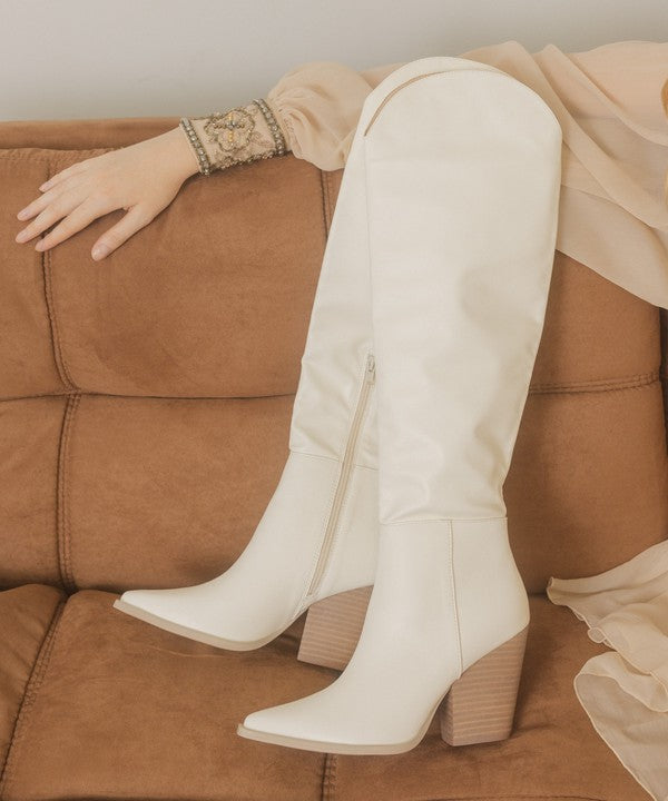 White Saddle Knee-High Boots