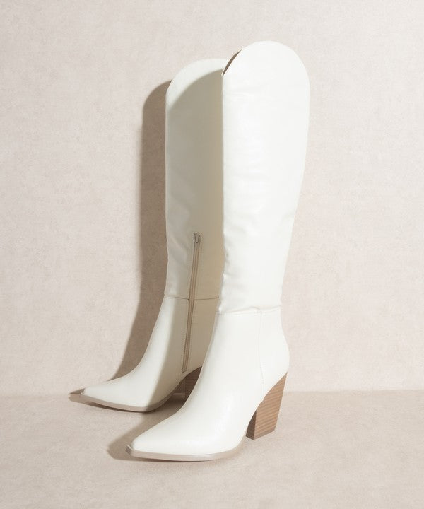 White Saddle Knee-High Boots