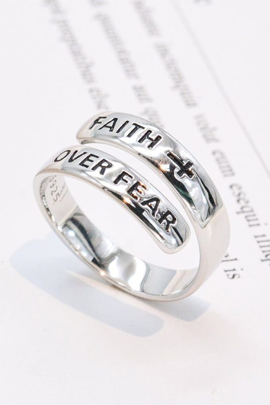 925 Sterling Silver FAITH OVER FEAR Bypass Ring - #WestTrend#